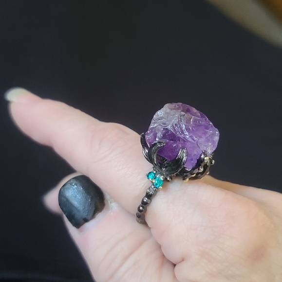 GORGEOUS raw amethyst &Topaz sterling ring sz8 - Picture 4 of 17